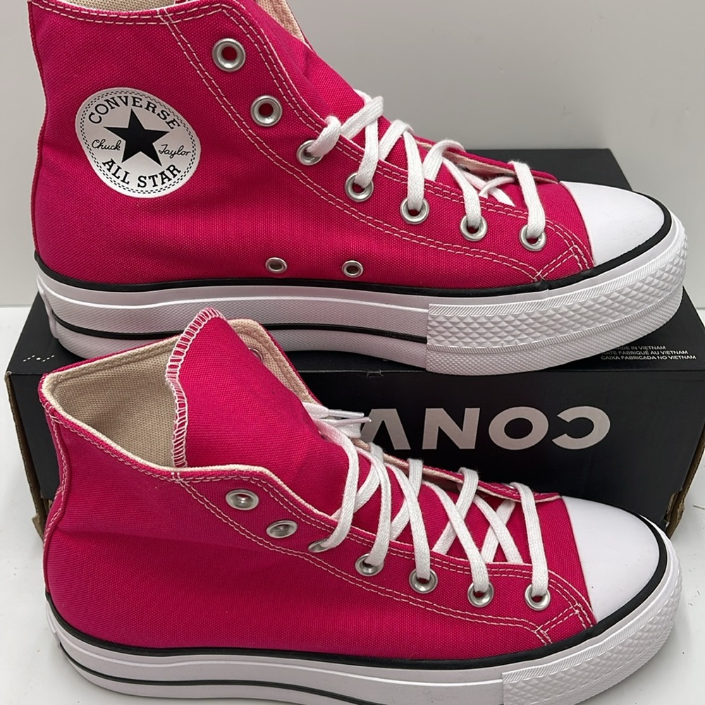Converse WMNS CTAS LIFT HI CERISE PINK/WHITE/BLACK A08288F Platforms Sneakers - Picture 3 of 16